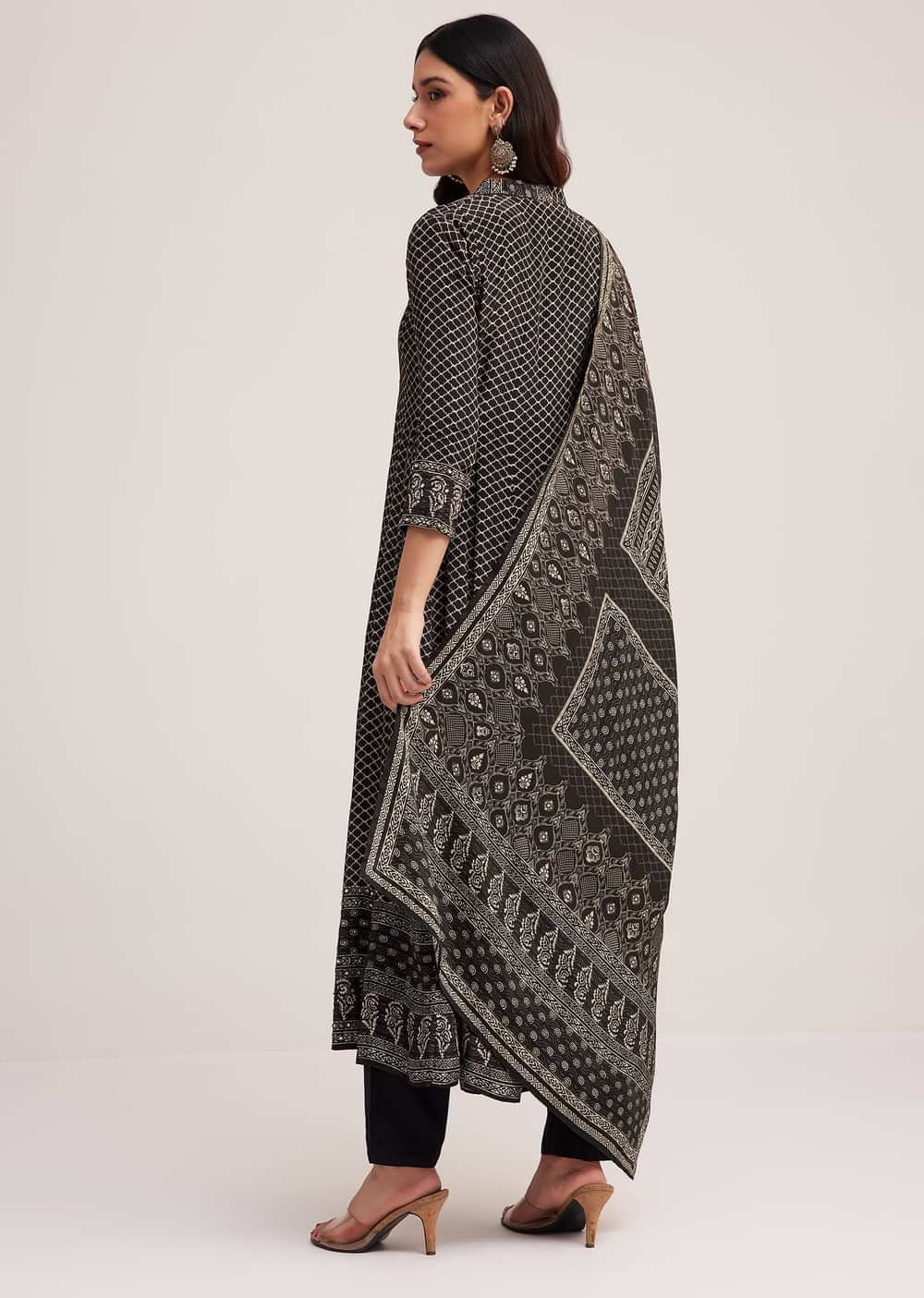 Black Printed Anarkali Set With Dupatta