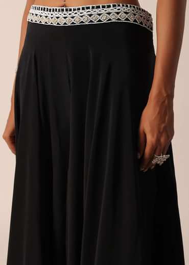 Black Bead Embellished Blouse And Palazzo Set