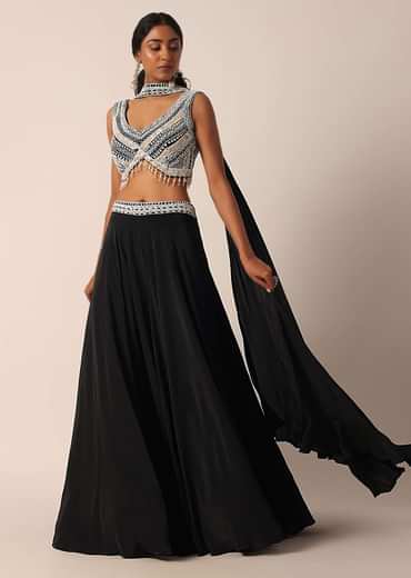 Black Bead Embellished Blouse And Palazzo Set