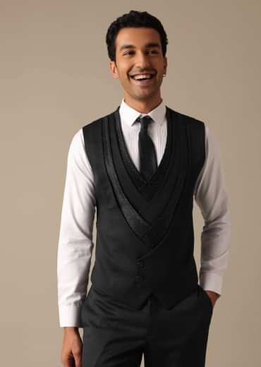 Black Blazer And Pant Set Tuxedo In Terry Rayon