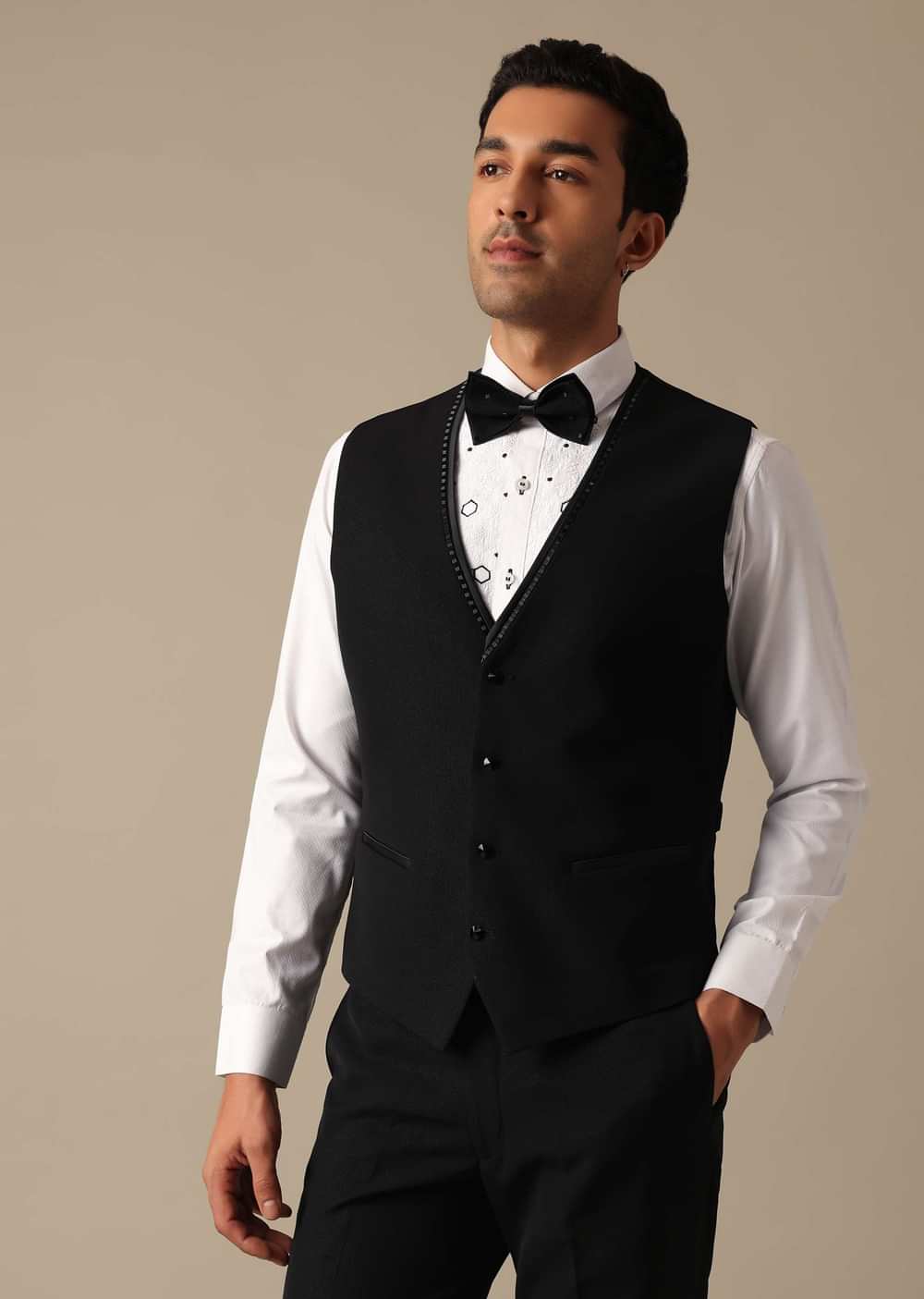 Black Blazer And Pant Set With Embroidered Detail Tuxedo Set