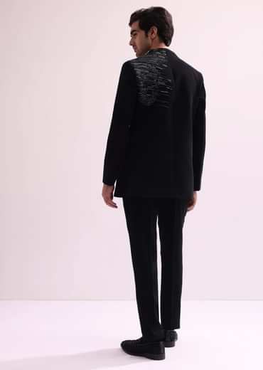Black Chain Embellished Jacket With Shirt And Pants