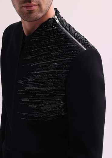 Black Chain Embellished Jacket With Shirt And Pants