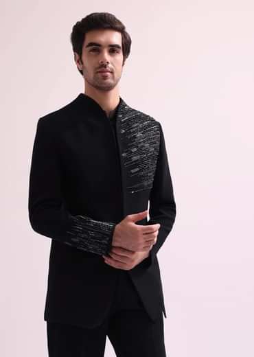 Black Chain Embellished Jacket With Shirt And Pants