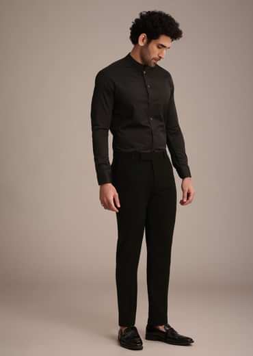 Black Crepe Tuxedo Suit With Hand Work