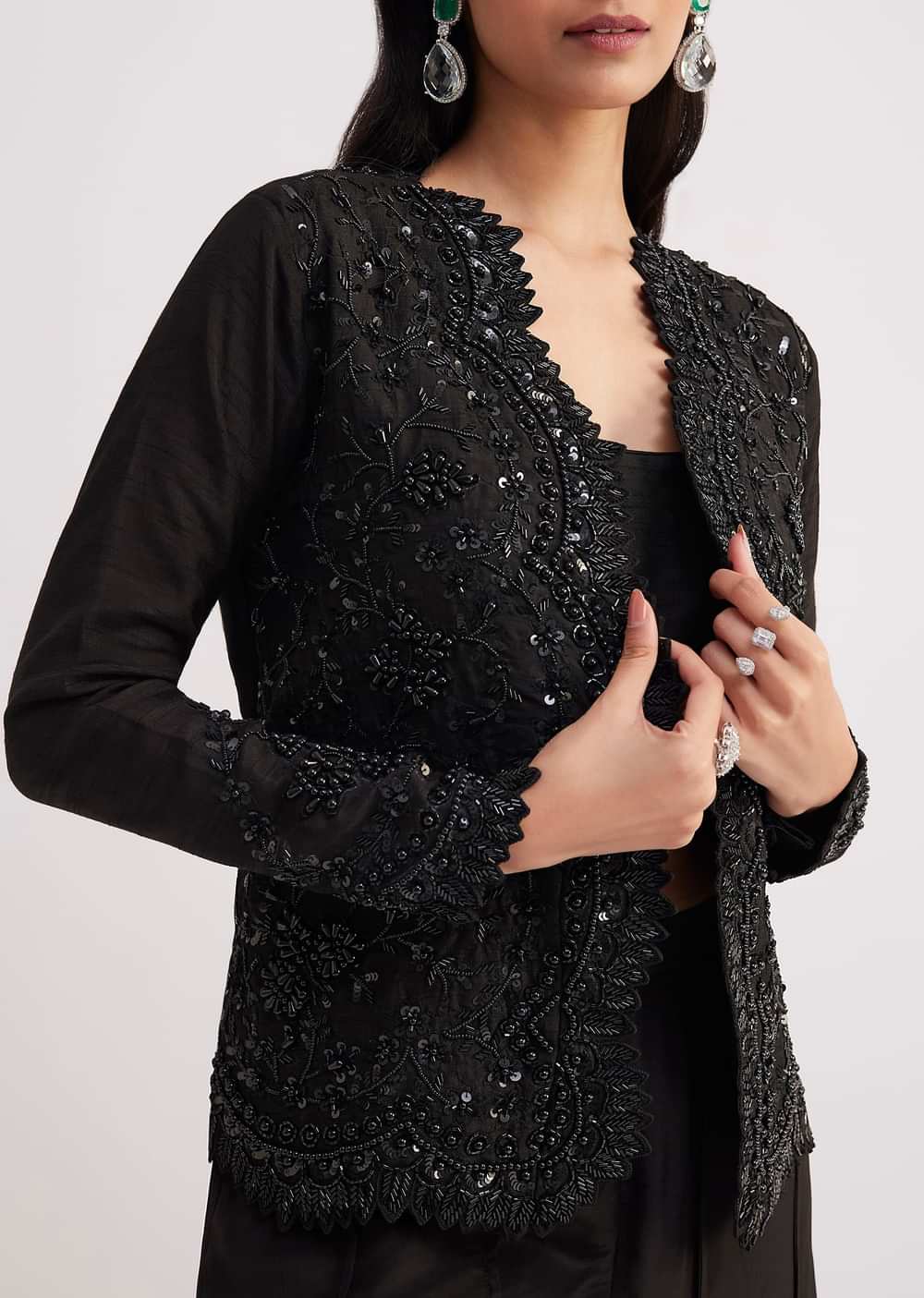 Black Crop Top With Flared Satin Palazzo