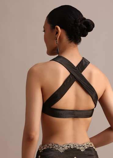 Black Crushed Tissue Saree With Sequin And Cutdana Embroidered Border