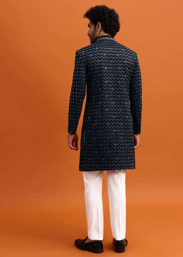 Black Cutdana Work Sherwani Set For Men