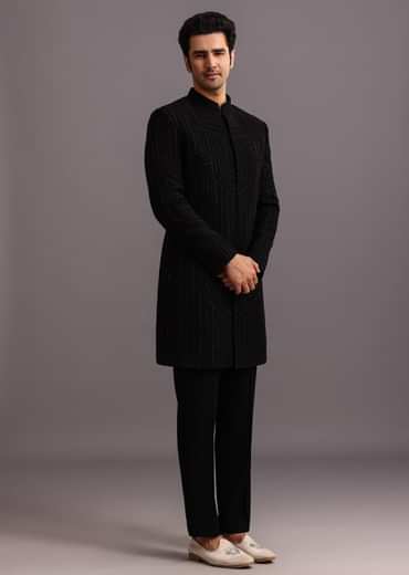 Black Cutdana Indowestern Trouser Suit