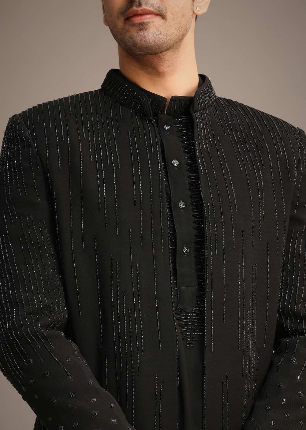 Black Cutdana Work Indowestern And Kurta Set