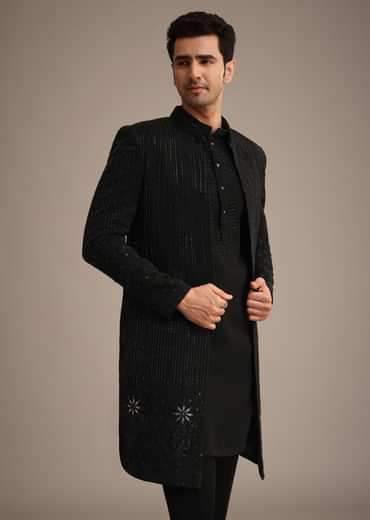 Black Cutdana Work Indowestern And Kurta Set