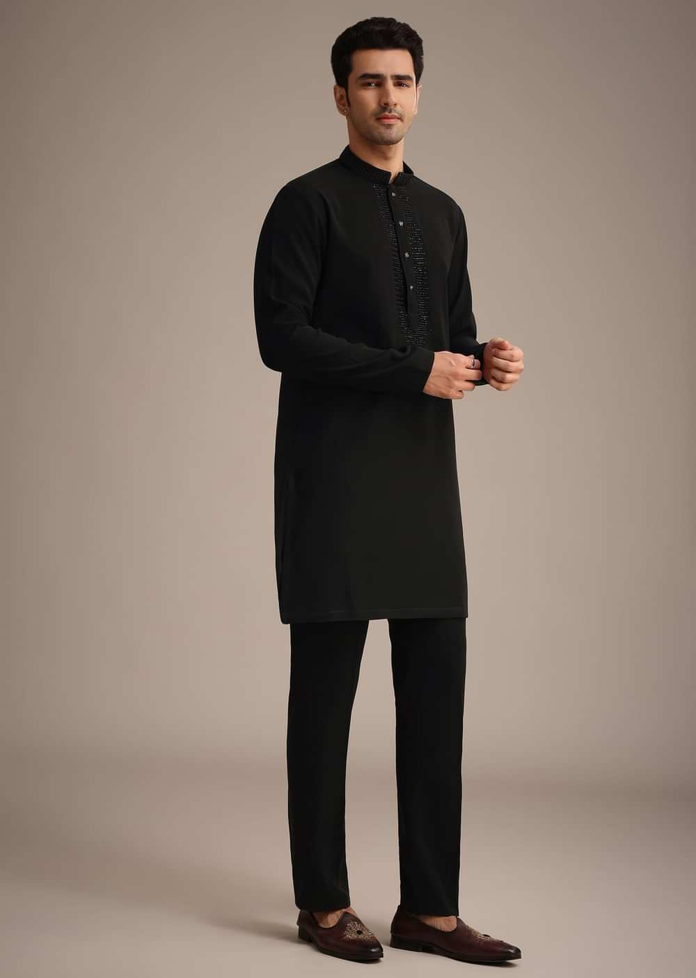 Black Cutdana Work Indowestern And Kurta Set