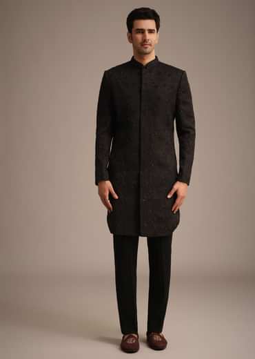 Black Cutdana Work Indowestern Set