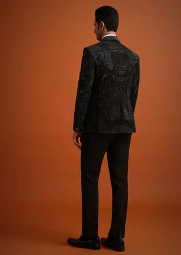 Black Cutwork Stone Embellished Tuxedo Set