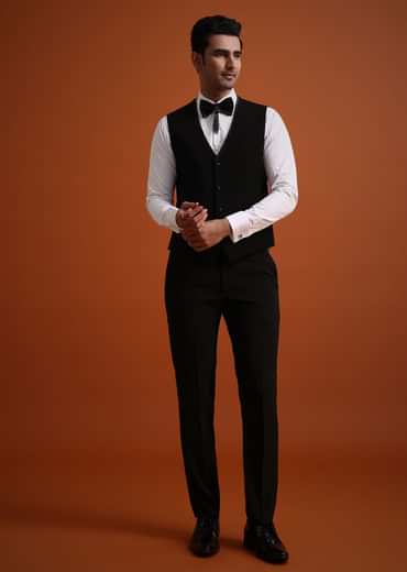Black Cutwork Stone Embellished Tuxedo Set
