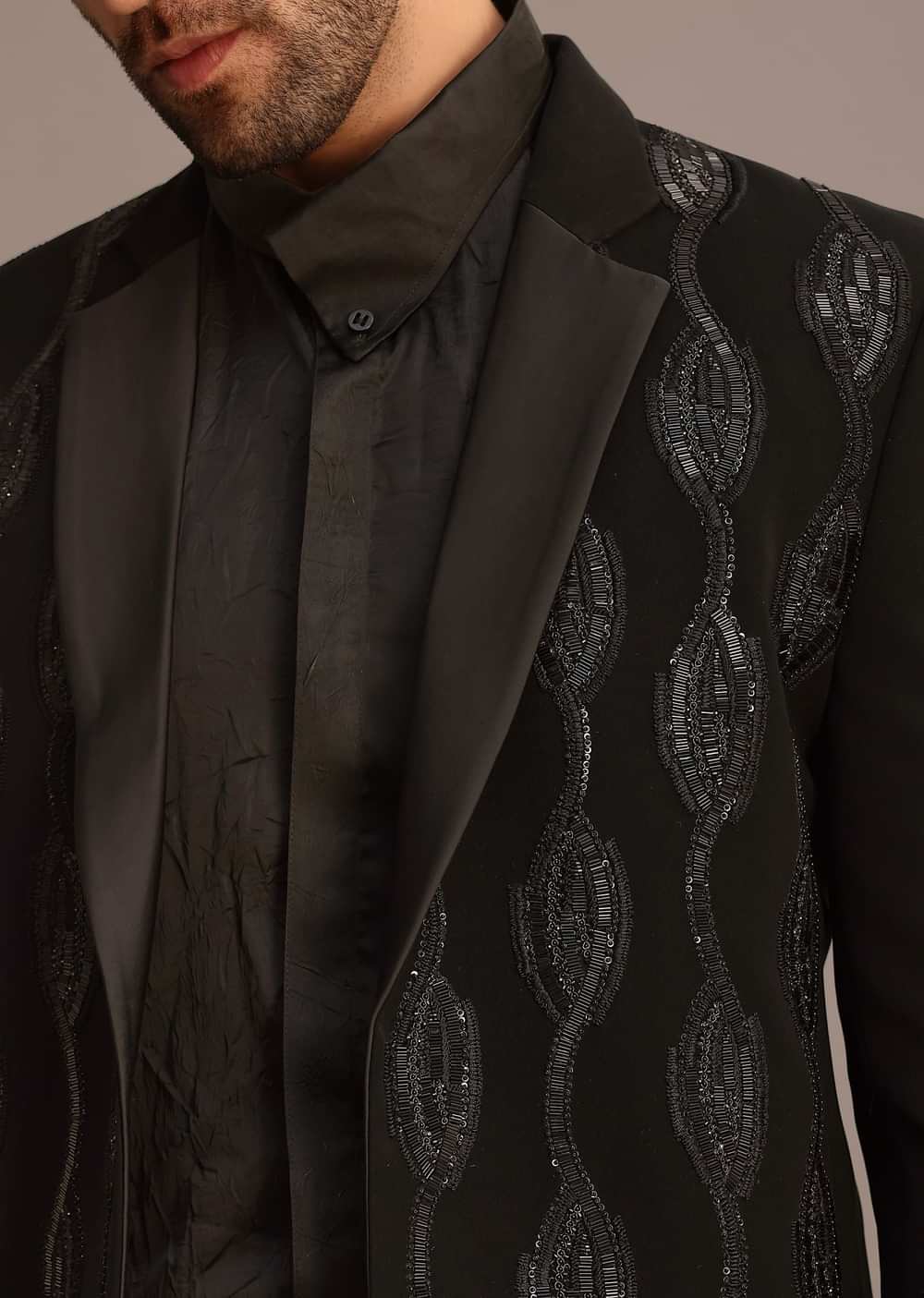 Black Embellished Blazer and Pant Set