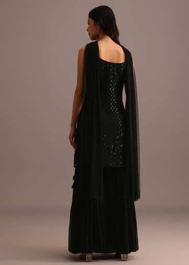 Black Embellished Sharara Suit With Net Dupatta Kalki