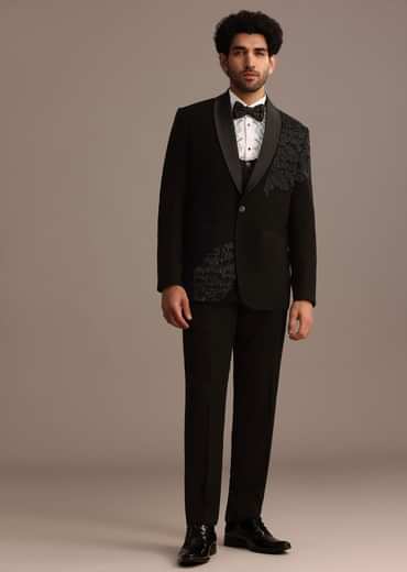 Black Embellished Tuxedo Suit