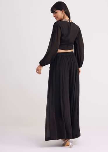 Black Embroidered Croptop And Palazzo
