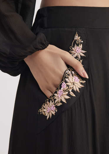 Black Embroidered Croptop And Palazzo