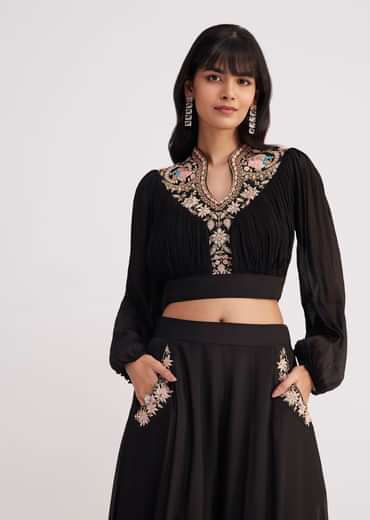 Black Embroidered Croptop And Palazzo