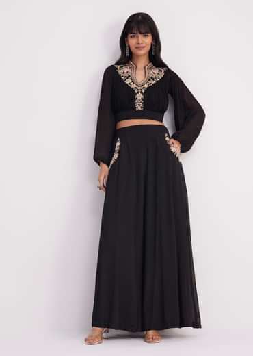 Black Embroidered Croptop And Palazzo