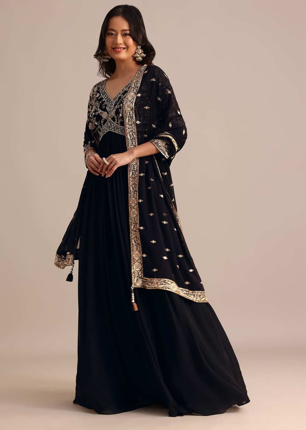 Black Embroidered Georgette Anarkali Suit