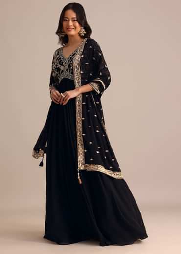 Black Embroidered Georgette Anarkali Suit