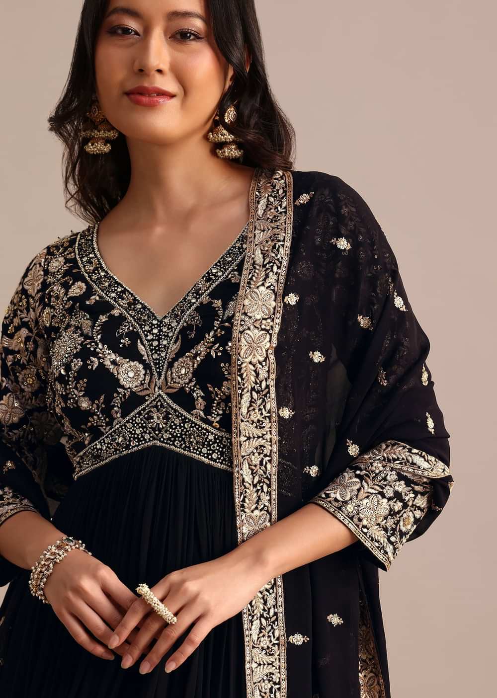 Black Embroidered Georgette Anarkali Suit