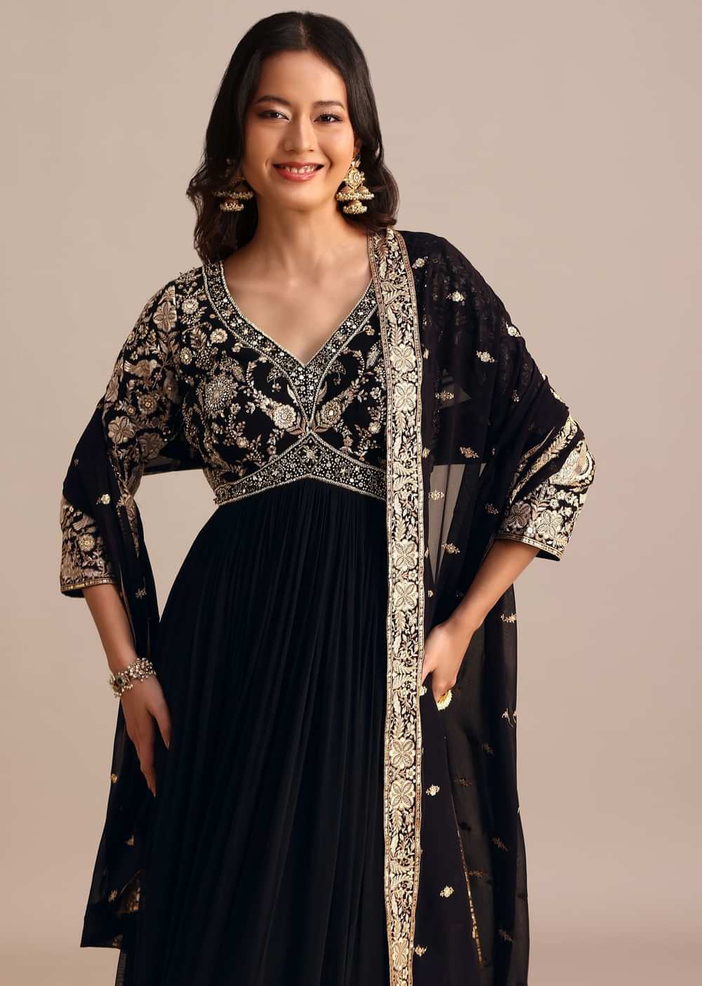 Black Embroidered Georgette Anarkali Suit