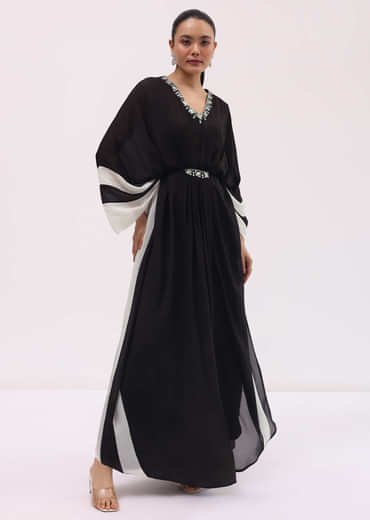 Black Embroidered Georgette Kaftaan Gown