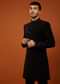 Black Embroidered Indo-Western Sherwani Set In Imported Suiting Fabric