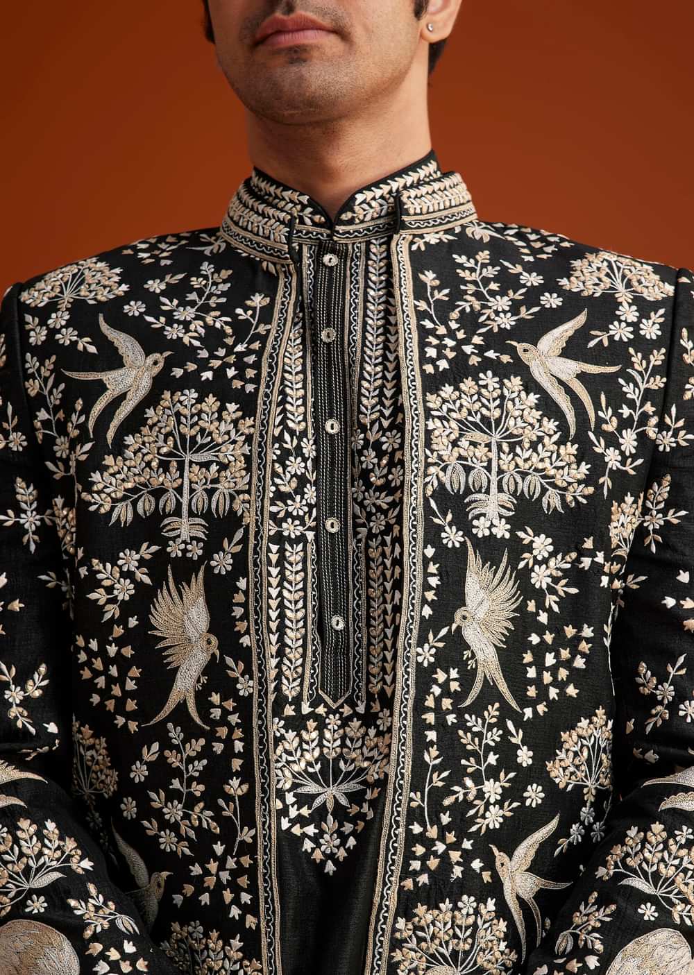 Black Embroidered Indo Western Sherwani Set