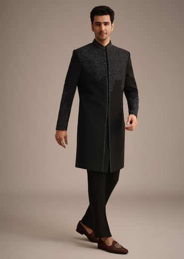 Black Embroidered Indowestern Set With Cutdana Work
