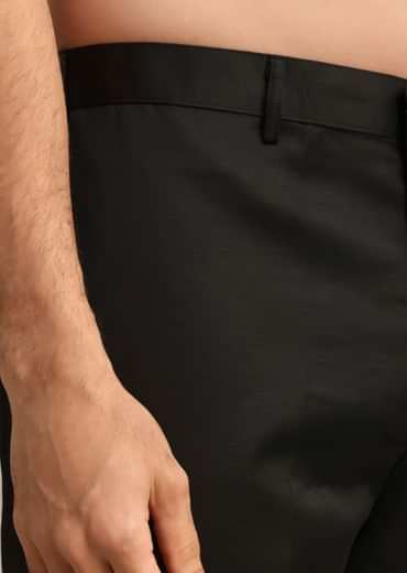 Black Embroidered Jacket Kurta Set In Linen Satin