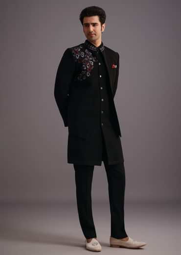 Black Embroidered Jodhpuri Kurta Set