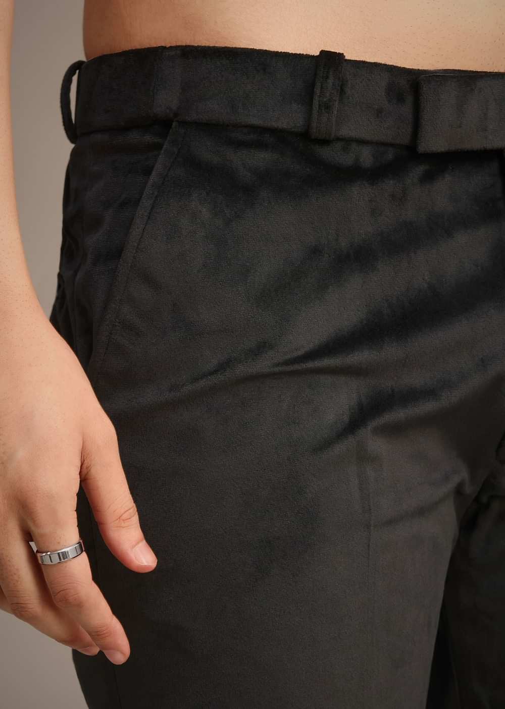 Black Embroidered Jodhpuri Set With Poth Work In Suede