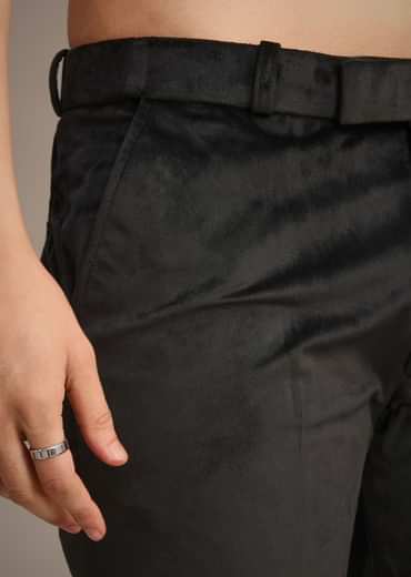 Black Embroidered Jodhpuri Set With Poth Work In Suede