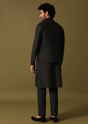 Black Cutdana Embroidered Kurta Jacket Set