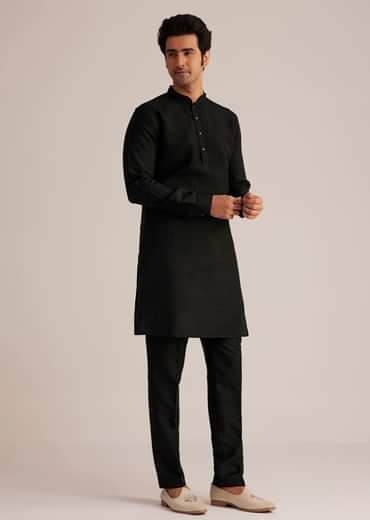 Black Embroidered Nehru Jacket Set