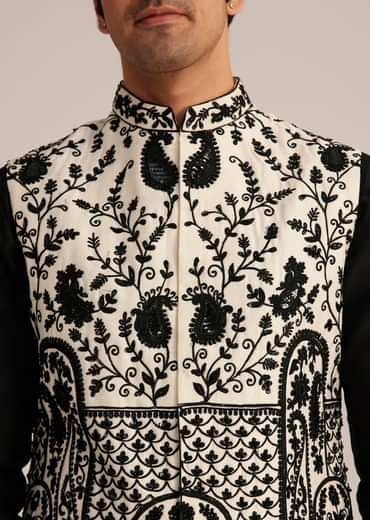 Black Embroidered Nehru Jacket Set
