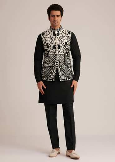 Black Embroidered Nehru Jacket Set