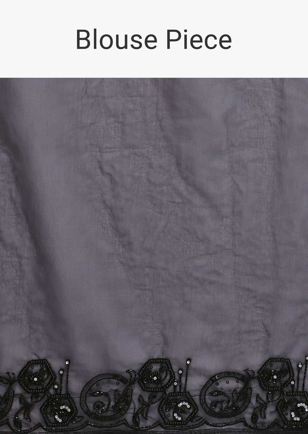 Black Embroidered Organza Saree With Unstitched Blouse