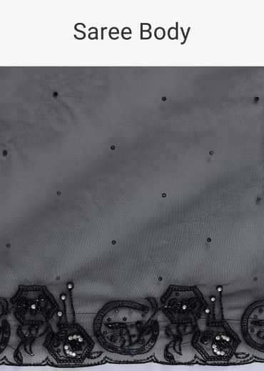 Black Embroidered Organza Saree With Unstitched Blouse