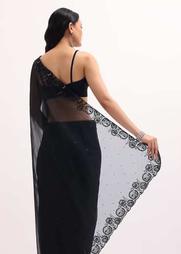 Black Embroidered Organza Saree With Unstitched Blouse