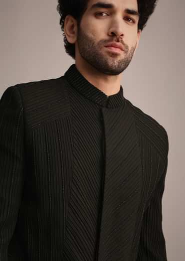 Black Embroidered Rayon Jodhpuri Suit