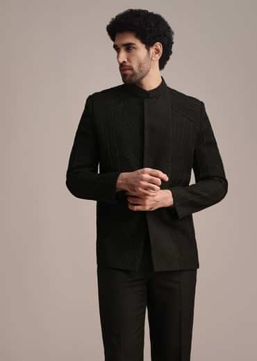 Black Embroidered Rayon Jodhpuri Suit