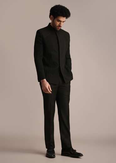 Black Embroidered Rayon Jodhpuri Suit