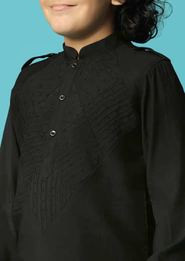 Black Embroidered Silk Kurta Salwar For Boys