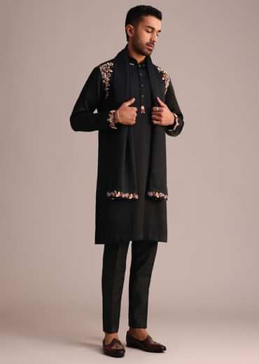 Black Floral Hand Work Kurta Set With Dupatta